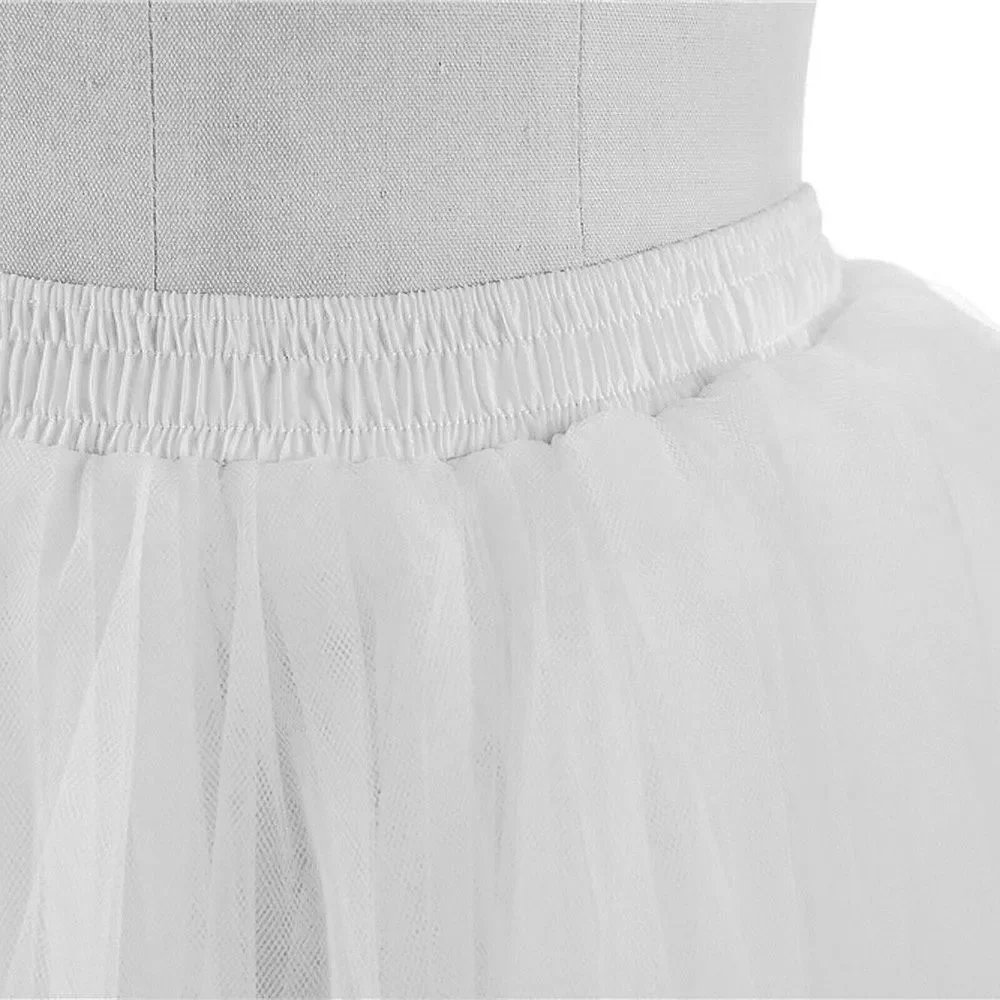 White Bridal Tulle Tutu Skirt Knee Length Lace Appliqués Pearls Beads OS